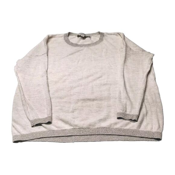 Ann Taylor Loft Womens Medium Sweater Cream Oatmeal Silver Metallic Trim LightWt - Picture 12 of 12